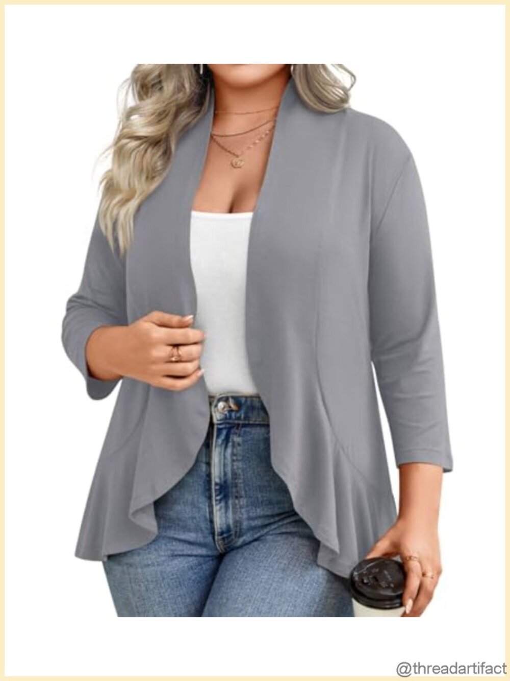 Womens Plus Size Open Front Cardigan Lightweight Draped Kimono Sweater